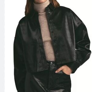 Favorite Daughter Women's The Crop Ex-Boyfriend Shirt NWOT Embossed Black Size M